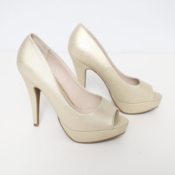 Apt. 9 Metallic Champagne Reptile Print Platform High Heels Sz 7.5 - Picture 3 of 6